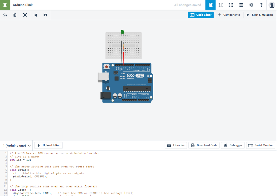 Editor Arduino in 123D Circuits