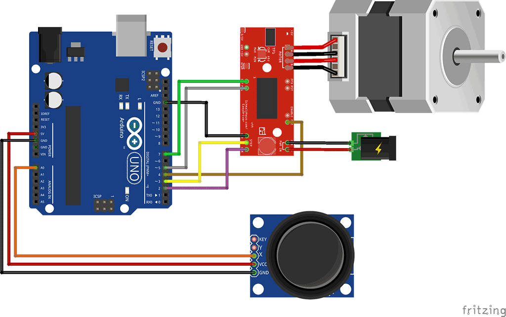 Schema Arduino joystick con EasyDriver e motore passo passo