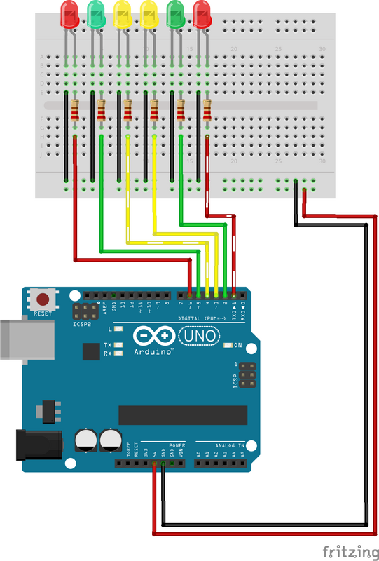 Schema Arduino luci di Natale con 6 LED