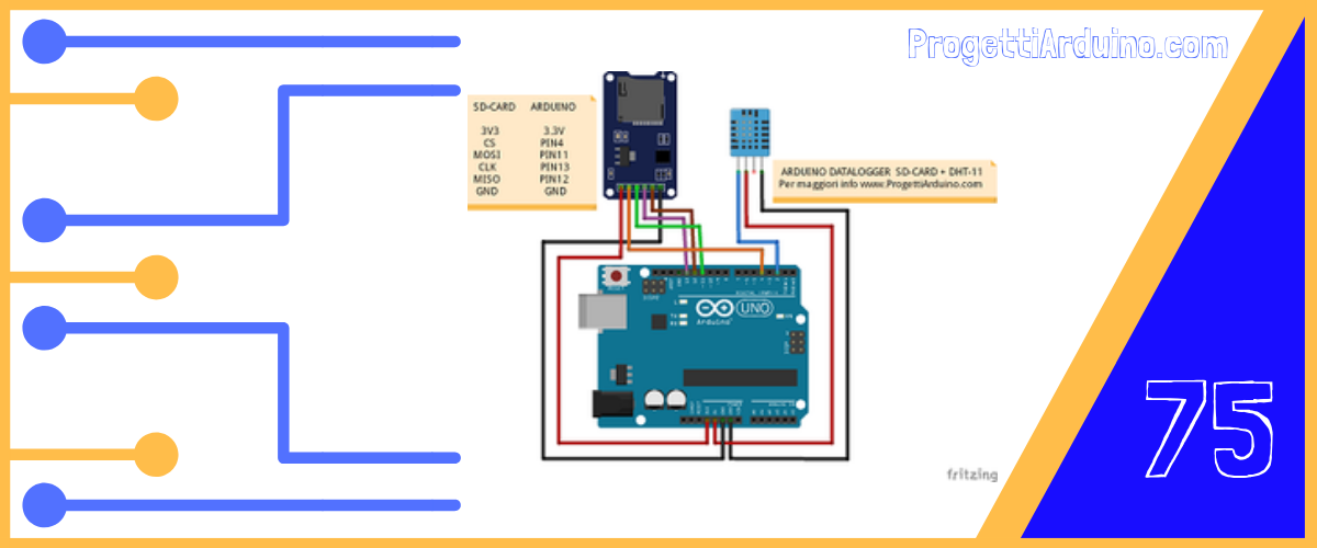 75. Arduino datalogger su SD Card temperatura e umidità DHT-11
