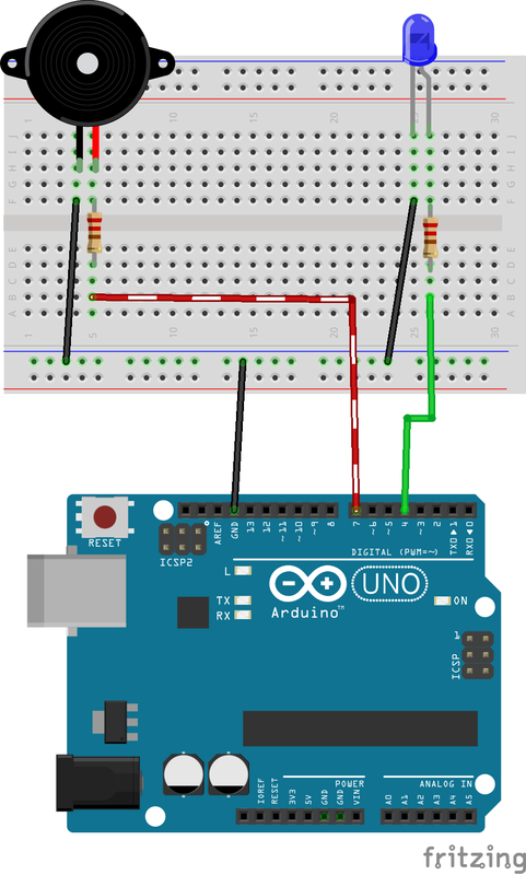Schema Arduino sirena con buzzer e LED