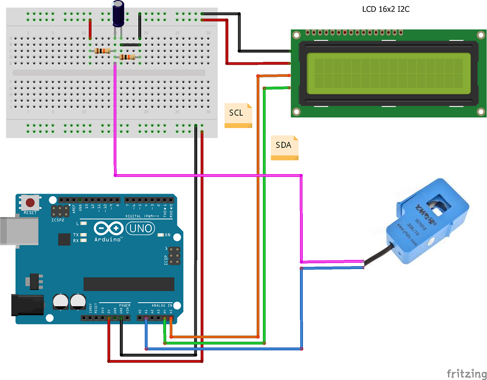 Schema Arduino SCT-013-030 amperometro