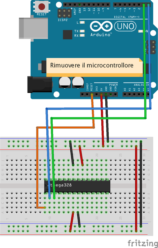 Caricamento sketch ATmega328 breadboard clock interno