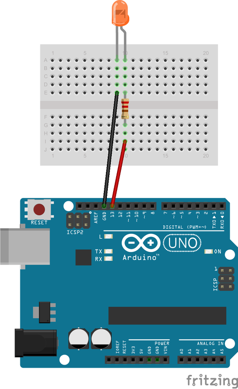 Schema collegamento Arduino Blink con LED e resistenza