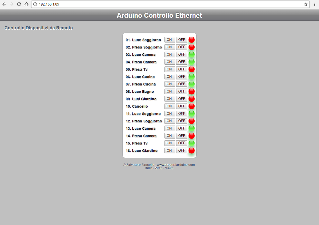 Arduino ethernet shield 16 channel web server