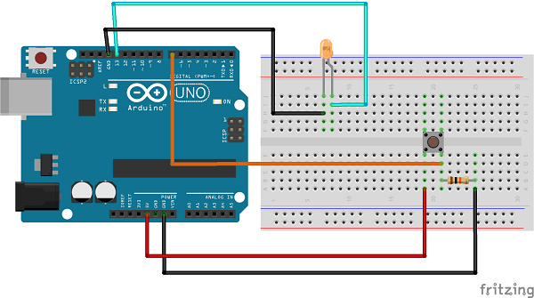 Schema Arduino con pulsante e LED