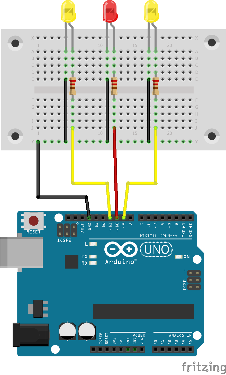 Schema Arduino LED effetto fuoco fiamma