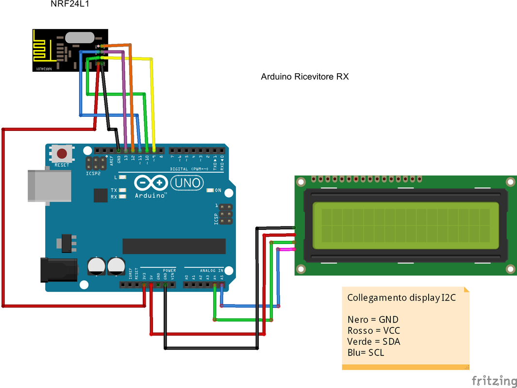 Schema Arduino ricevitore nRF24L01 display I2C