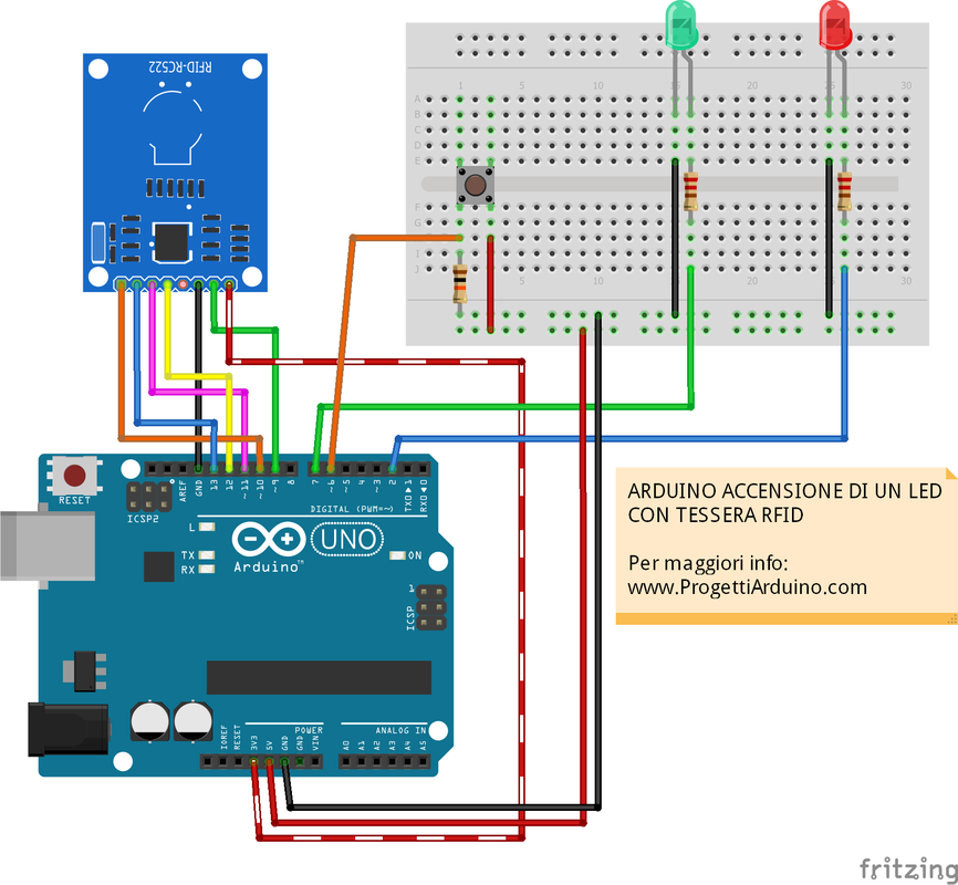 Schema Arduino RFID RC522 accensione LED
