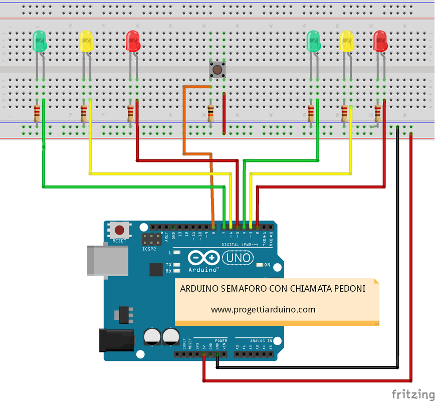 Schema Arduino semaforo con chiamata pedoni
