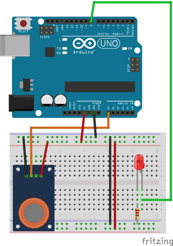 Schema Arduino con sensore gas MQ e LED