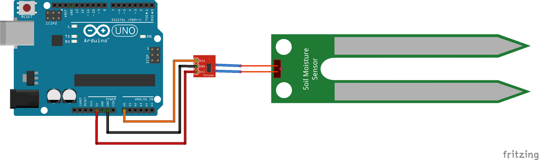 Schema Arduino con sensore umidità terreno