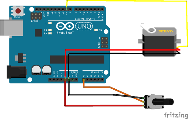 Schema Arduino con servomotore e potenziometro
