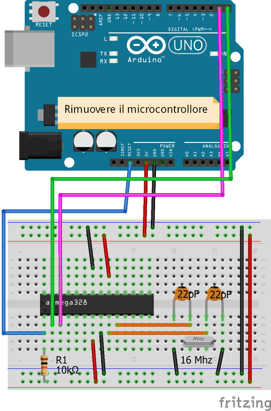 Caricare sketch ATmega328 standalone tramite Arduino UNO