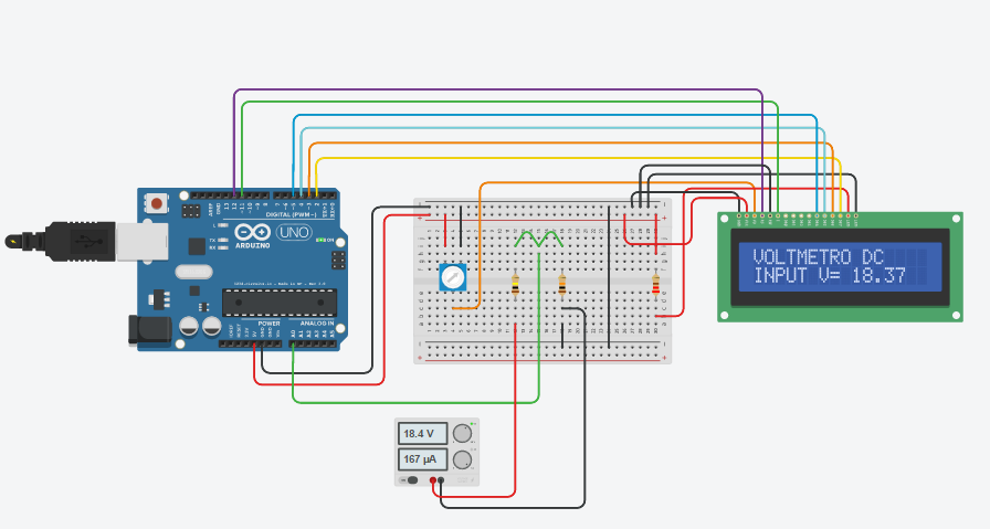 Schema voltmetro Arduino LCD 16x2