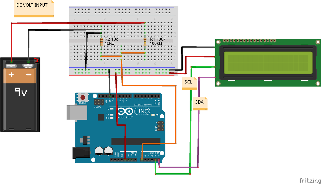 Schema voltmetro Arduino display I2C