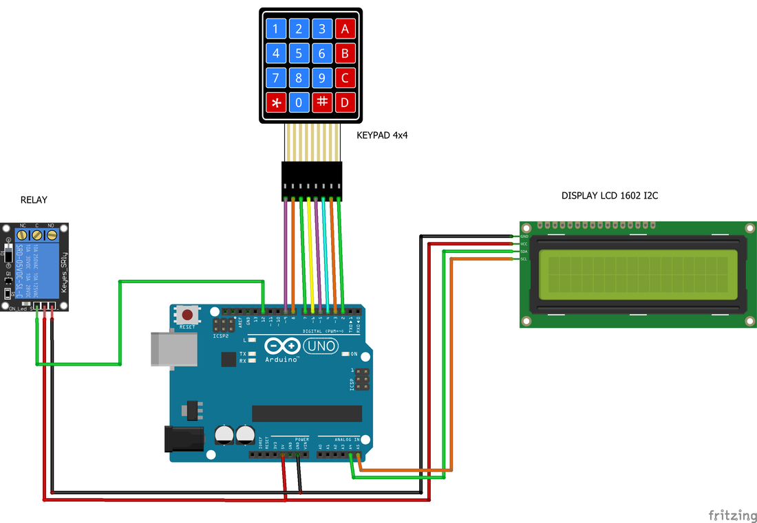 Schema Arduino keypad 4x4 LCD relè
