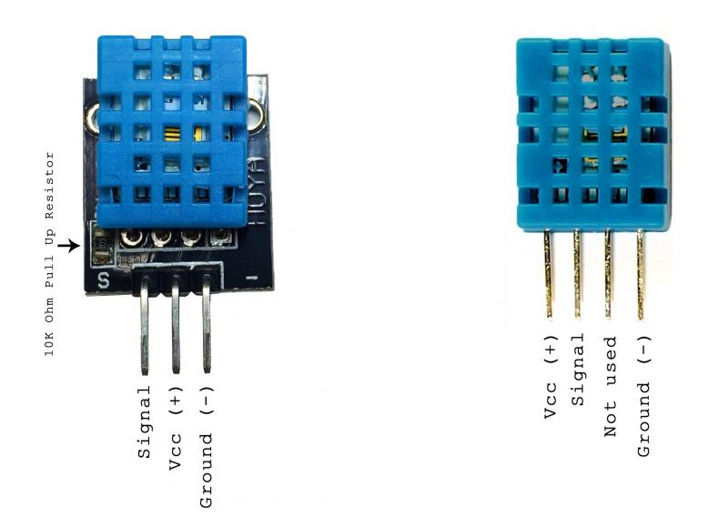 Pinout sensore DHT11 a tre e quattro pin