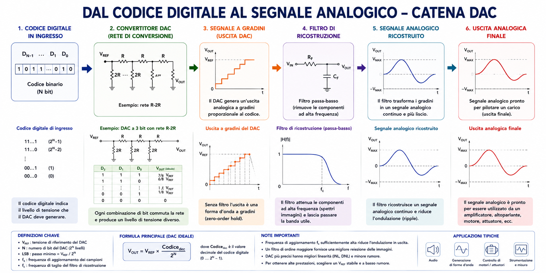 Dal codice digitale al segnale analogico: catena DAC con rete R-2R e filtro di ricostruzione