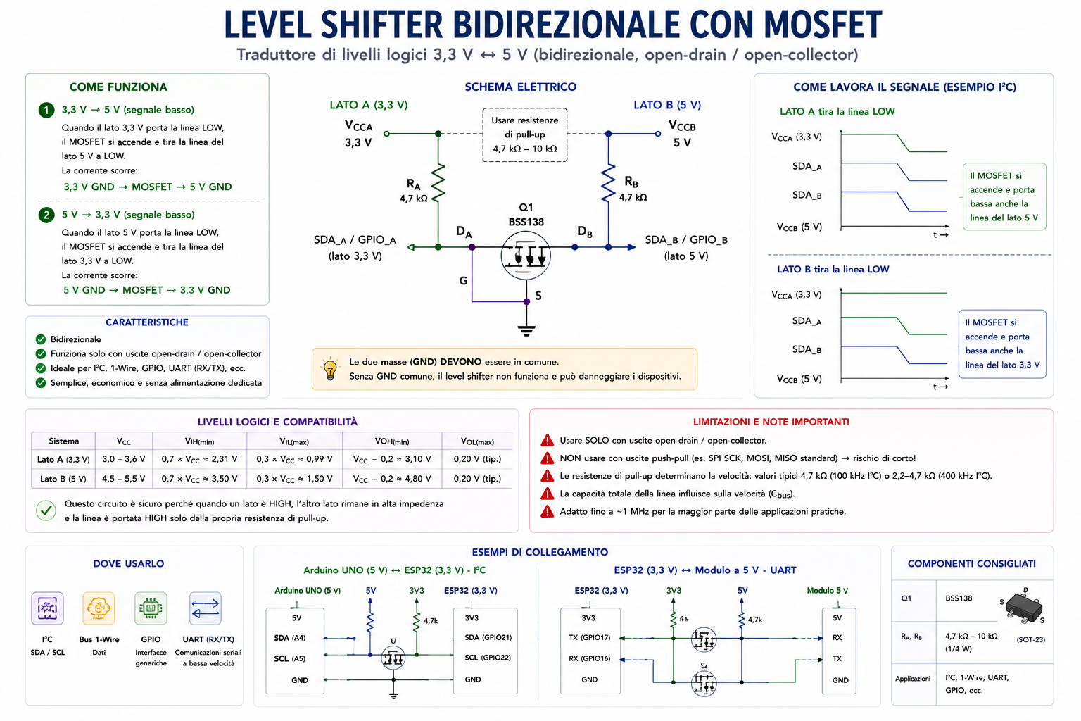 Level shifter bidirezionale con MOSFET tra logica 3,3 V e 5 V