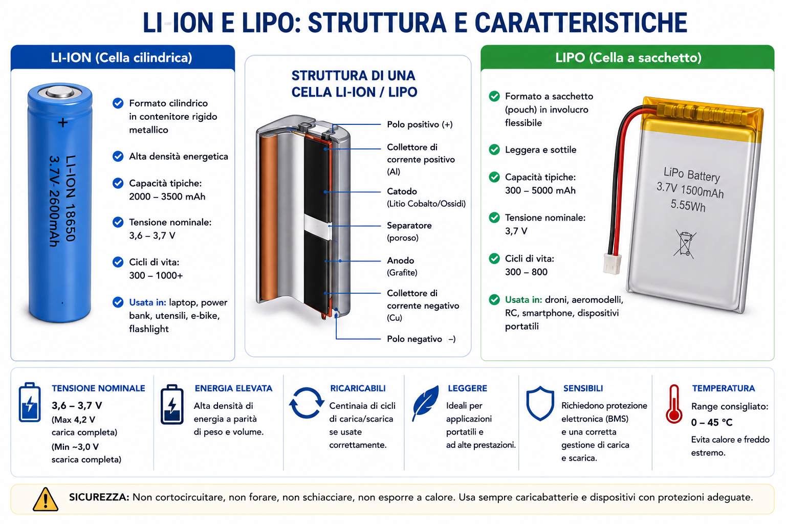 Li-ion e LiPo a confronto per struttura formato e caratteristiche