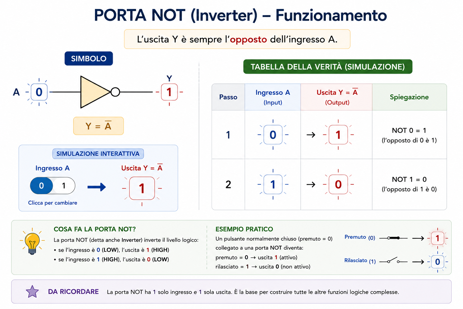 Porta NOT funzionamento e tabella della verità