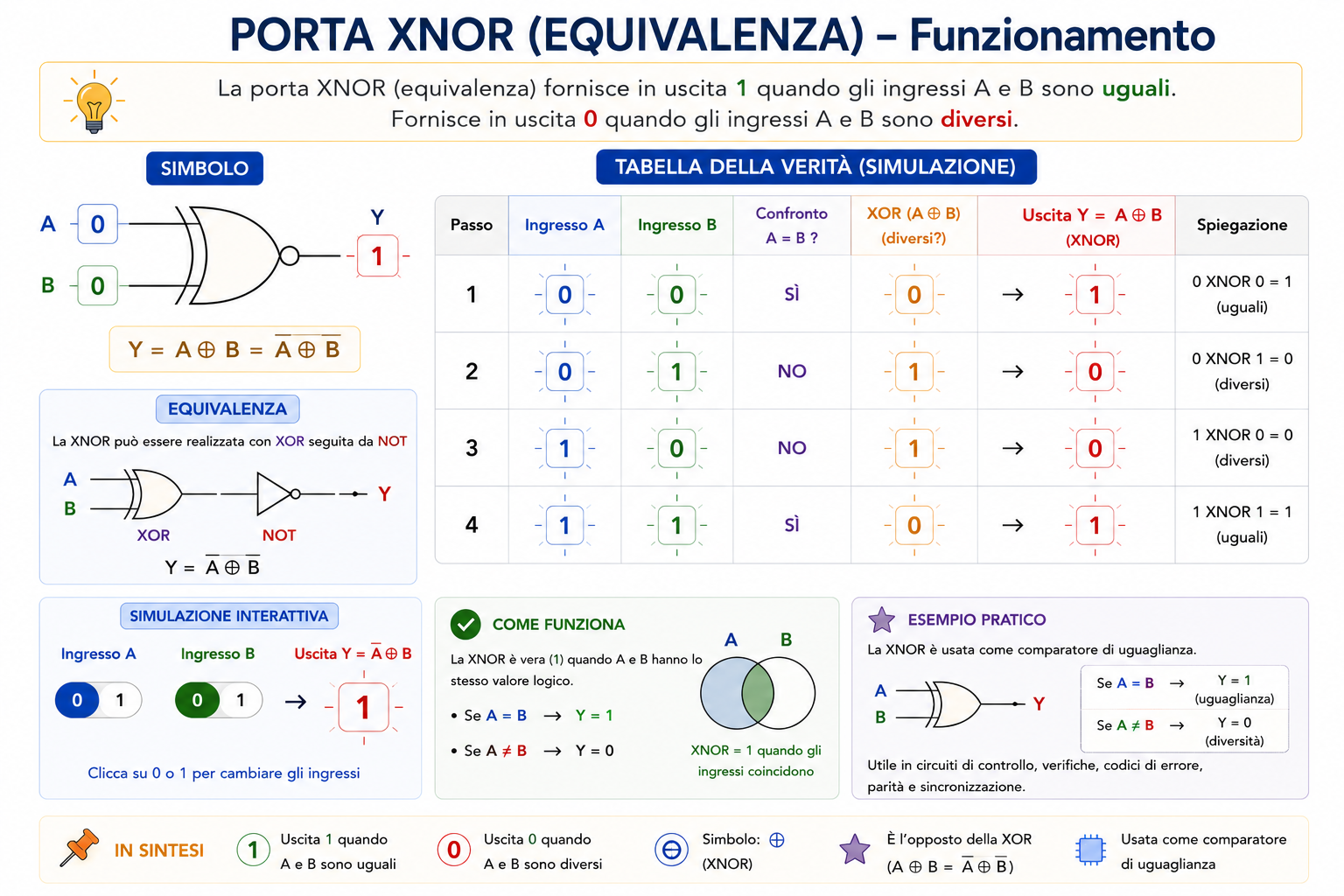 Porta XNOR funzionamento e tabella della verità
