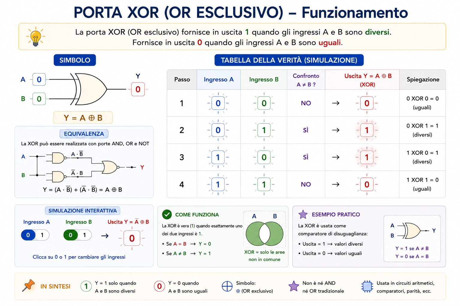 Porta XOR funzionamento e tabella della verità