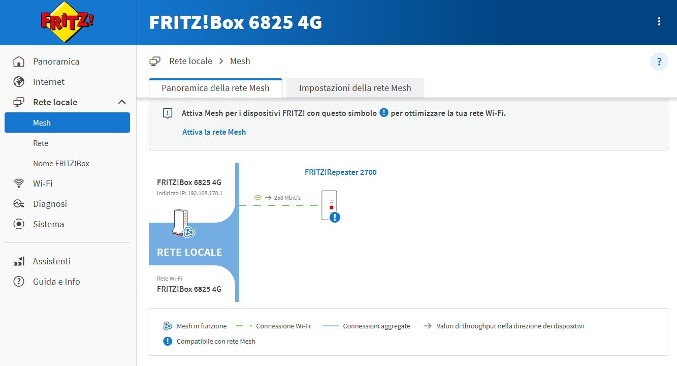 Accoppiamento Mesh FRITZ!Box 6825 4G e FRITZ!Repeater 2700
